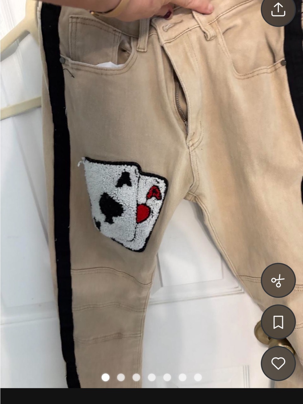 MadRag Y2K Tan Skinny Pants Size 30 Black Stripe Playing Card Patch
